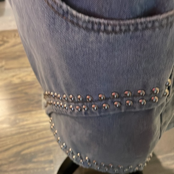 Retro Distressed POL Denim Skirt with Metal Studs - Picture 16 of 16